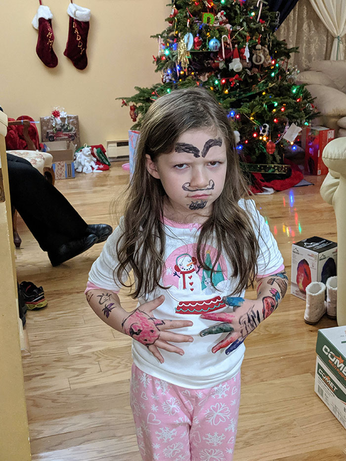 My 6-Year-Old Got Tattoo Markers For Christmas And Disappeared For Half An Hour. Bonus: We Can't Get It To Come Off