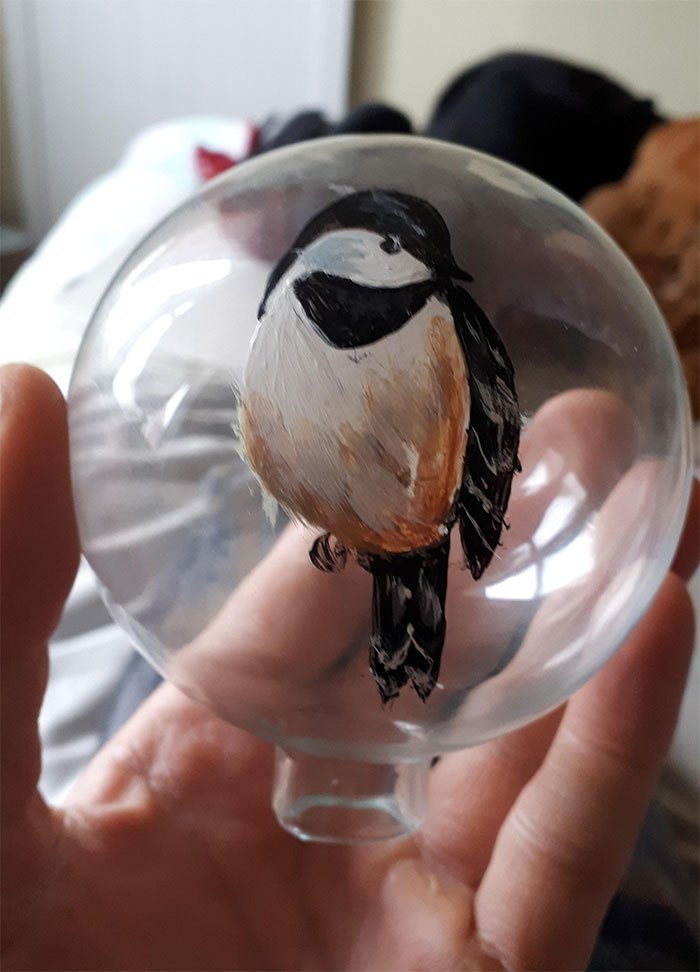 My Wife Started Painting Ornaments For Christmas, And Only Realized After She Finished This Bird That She Did It Upside Down