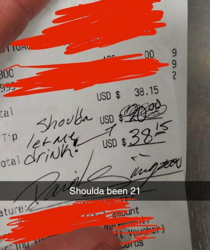 Wouldn’t Let Him Underage Drink So He Didn’t Tip