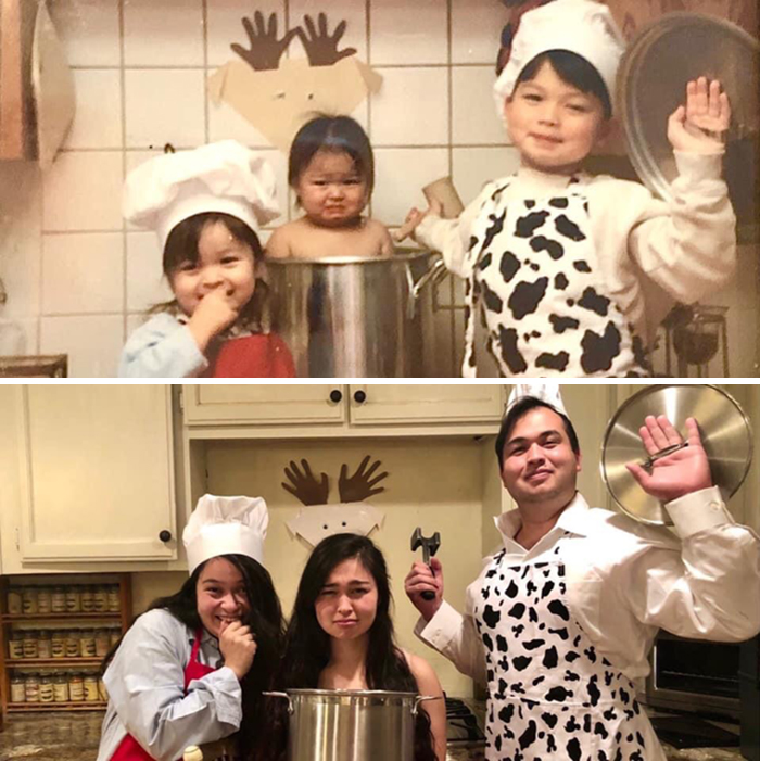 I Saw The Apron While Shopping, And Decided To Do A Remake Of My Mother’s Favorite Picture For Christmas. 23 Years Apart