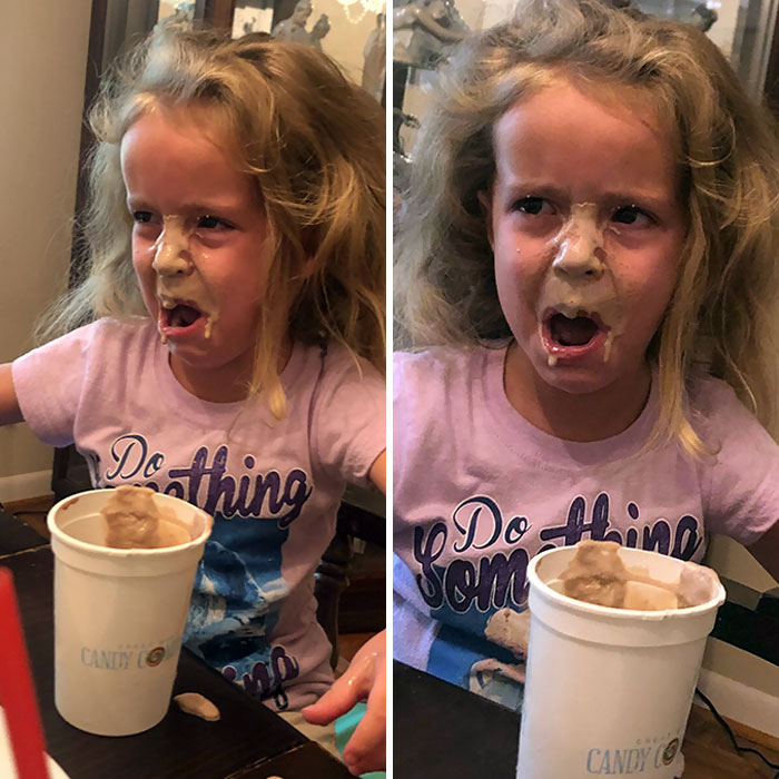 My Daughter Mistook Her Frosty For Her Drink. When It Didn’t Come Out She Just Kept Lifting It Higher. I Jumped Into Action And Started Taking Pictures