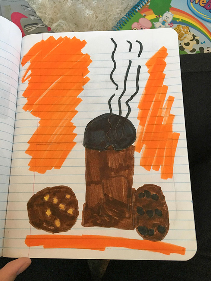 A Picture I Drew In Second Grade. It’s A Hot Mug Of Coffee And Chocolate Chip Cookies