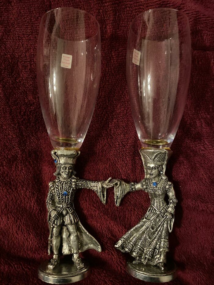 I Found These Gorgeous Pewter And Crystal Champagne Flutes On A Thrift Store's Digital Storefront. Brand New, With Stickers Still On The Side. For $25, I Couldn't Resist