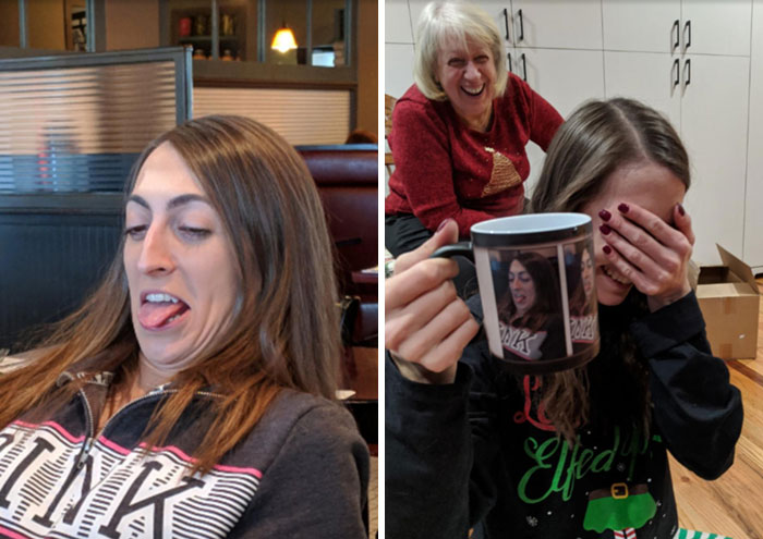 My Sister Learned A Valuable Lesson This Christmas: If You Let Your Older Brother Take An Ugly Picture Of You, You Will Get It On A Custom Color-Changing Mug As A Gag Gift