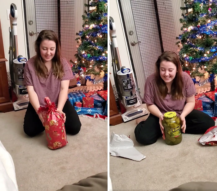 It Is The Small Gifts That Count. Friend's Girlfriend Opening Gifts