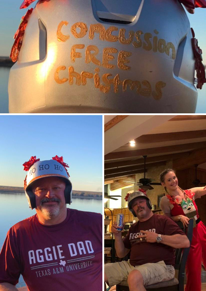 Last Time We Got Together My Dad Had One Too Many Natty Lights, Took A Stumble And Cut His Head A Bit. So I Made Him A Holiday Helmet To Prevent Any Further Injuries