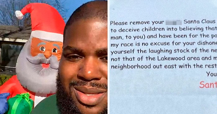 Man Decides To Decorate His Yard With A Black Santa, Receives A Letter From His Racist Neighbor