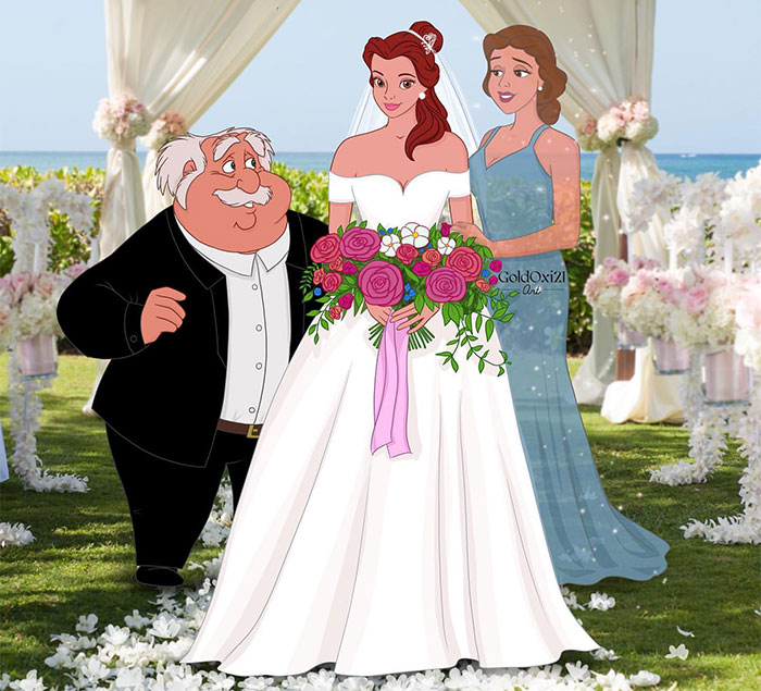 Illustrator Imagines What The Wedding Photos Of Disney Princesses And Villains Would Look Like (7 Pics)