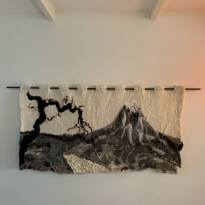 Japanese Sumi-E Style Wool-Felt Wall Panel