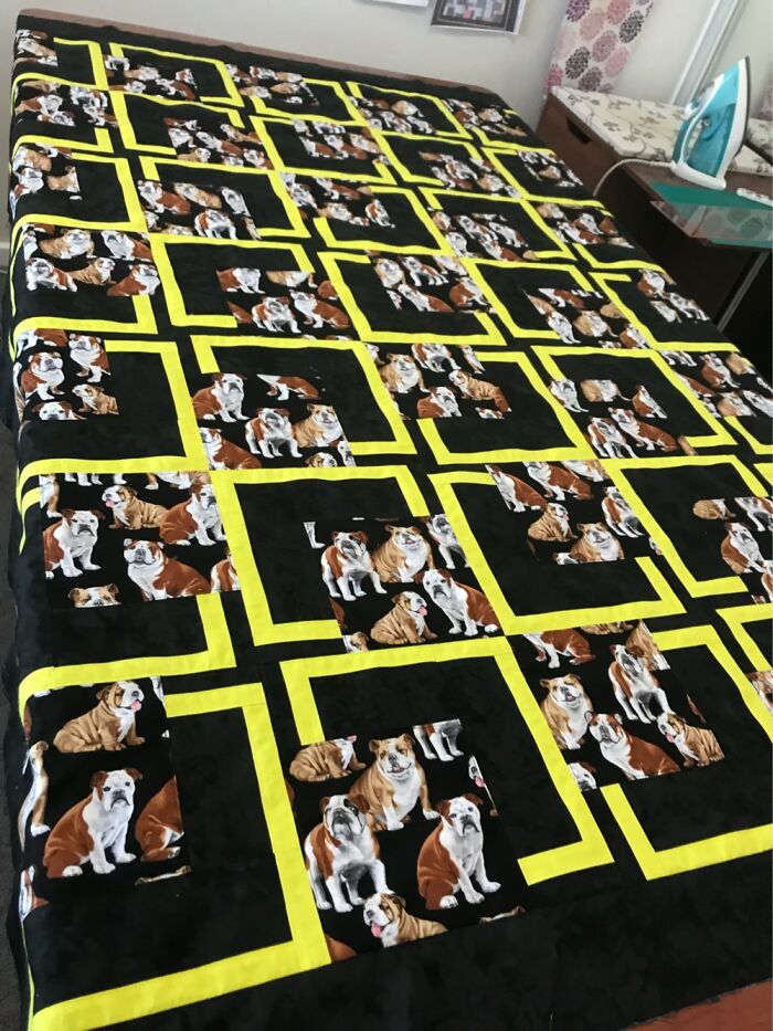 My Dogs Quilt - With Pictures Of British Bulldogs On It So She Knows It’s Hers (Didn’t Work)