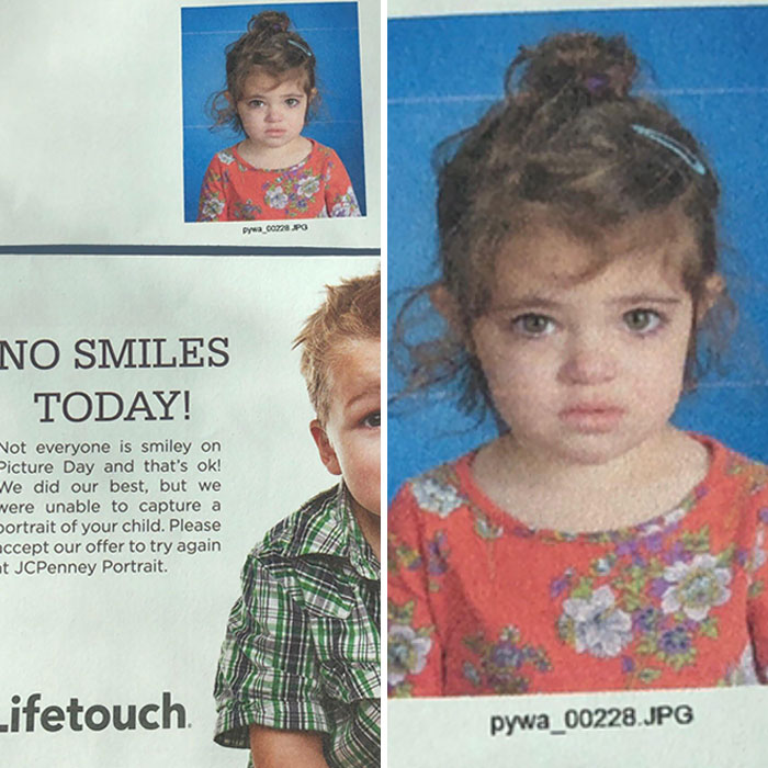 My Daughter's First Ever School Photo. She Was So Excited For Days, Went In And Got A Mugshot Instead