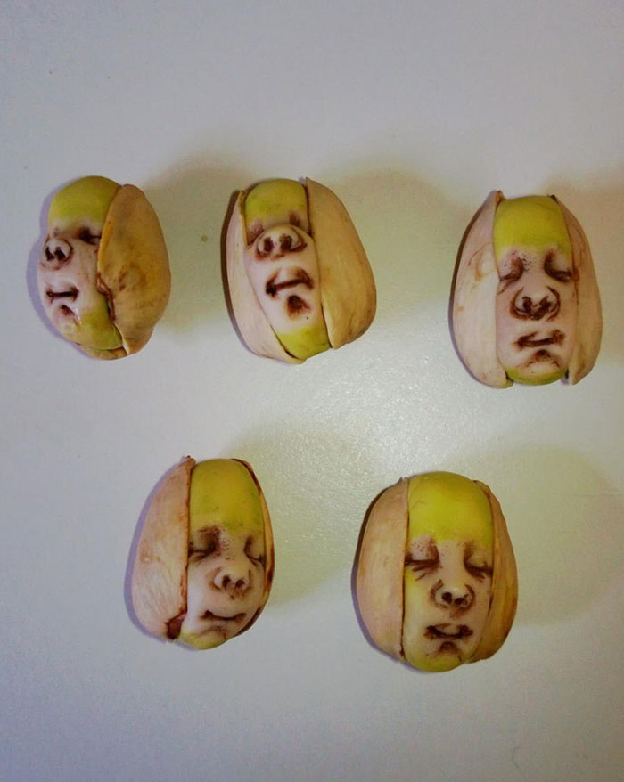 Pistachios with faces on them 