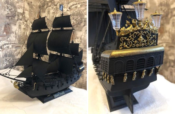 Black pirate ship made by Threads & Knots