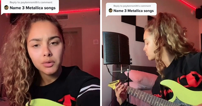 People Mock TikToker For Wearing A Metallica Shirt, Ask Her To “Name 3 Songs” – She Picks Up A Guitar Instead