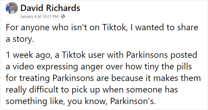 Guy Struggles Picking Up His Parkinson’s Meds, TikToker Helps By Designing Pill Bottle For People With Shaky Hands
