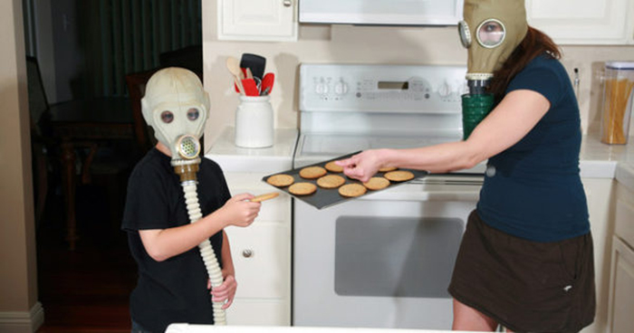 Titled "Making Cookies During A Gas Raid"