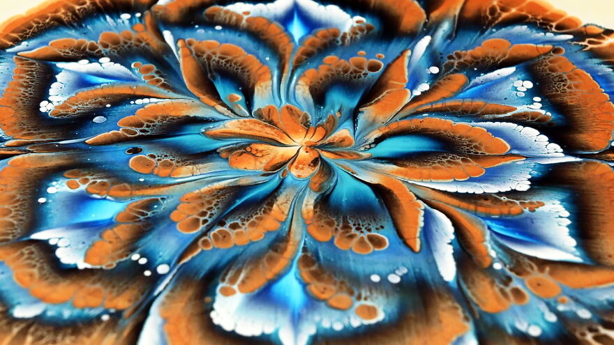 Cup Bottom Acrylic Pour Painting ~ Reverse Flower Dip With Rose Gold And Blues ~ Fiona Art Cup Bottom Acrylic Pour Painting ~ Reverse Flower Dip With Rose Gold And Blues ~ Fiona Art