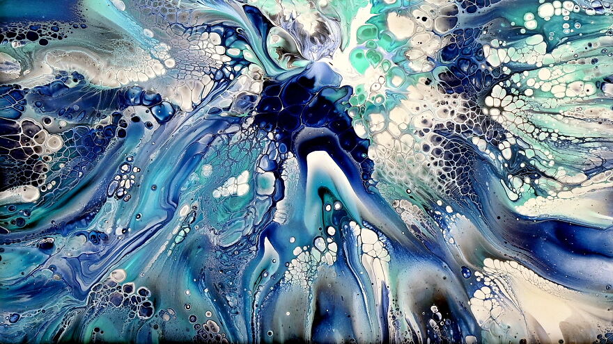 Drizzle And Blow Acrylic Pour Painting