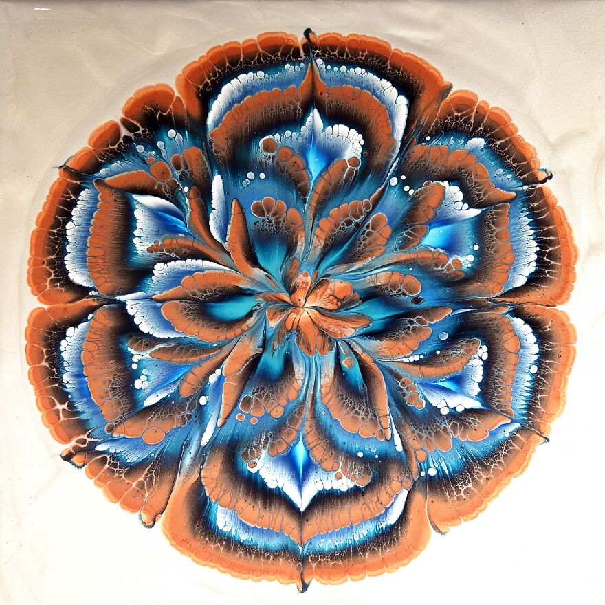 Cup Bottom Acrylic Pour Painting ~ Reverse Flower Dip With Rose Gold And Blues ~ Fiona Art Cup Bottom Acrylic Pour Painting ~ Reverse Flower Dip With Rose Gold And Blues ~ Fiona Art