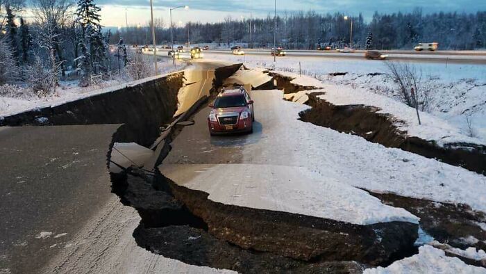 This Car Not Being Swallowed Up After The Earthquake In Alaska