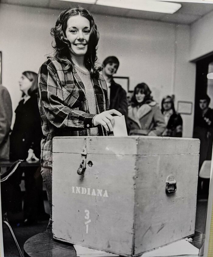 My Mom Voting For The First Time In A Presidential Election In 1972 In Indiana, Pa