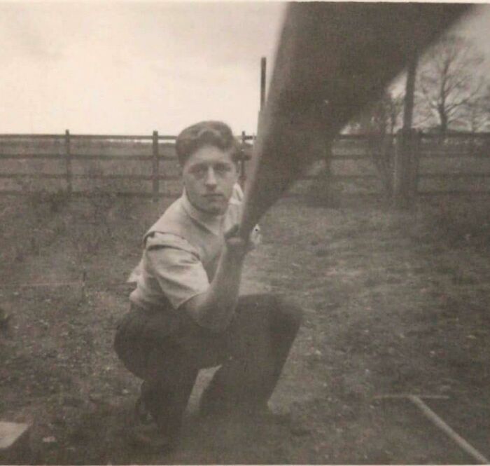 My Dad Taking A Selfie, Using A Piece Of Wood To Activate The Shutter, Circa 1957