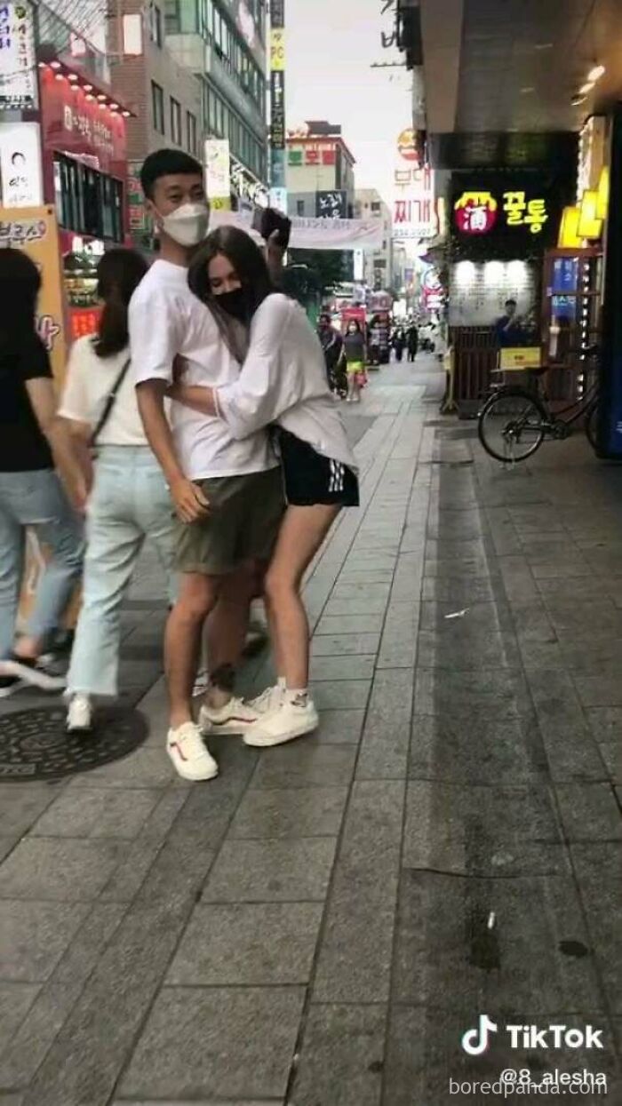This Girl Makes Tiktok Videos Of Her Forcibly Hugging, Touching Or Trapping Korean Men. This Is Not Okay Behaviour. In All Videos The Men Are Visibly Uncomfortable And Try To Get Away From Her, She Either Follows Them Or Will Not Let Go Of Them...if The Roles Were Reversed There Would Be Outrage