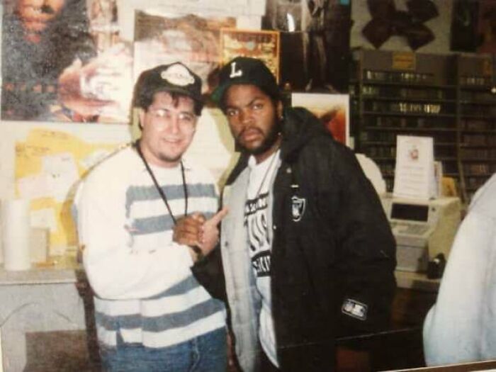My Dad Pictured With Rapper Ice Cube At A Record Store Signing, 1990