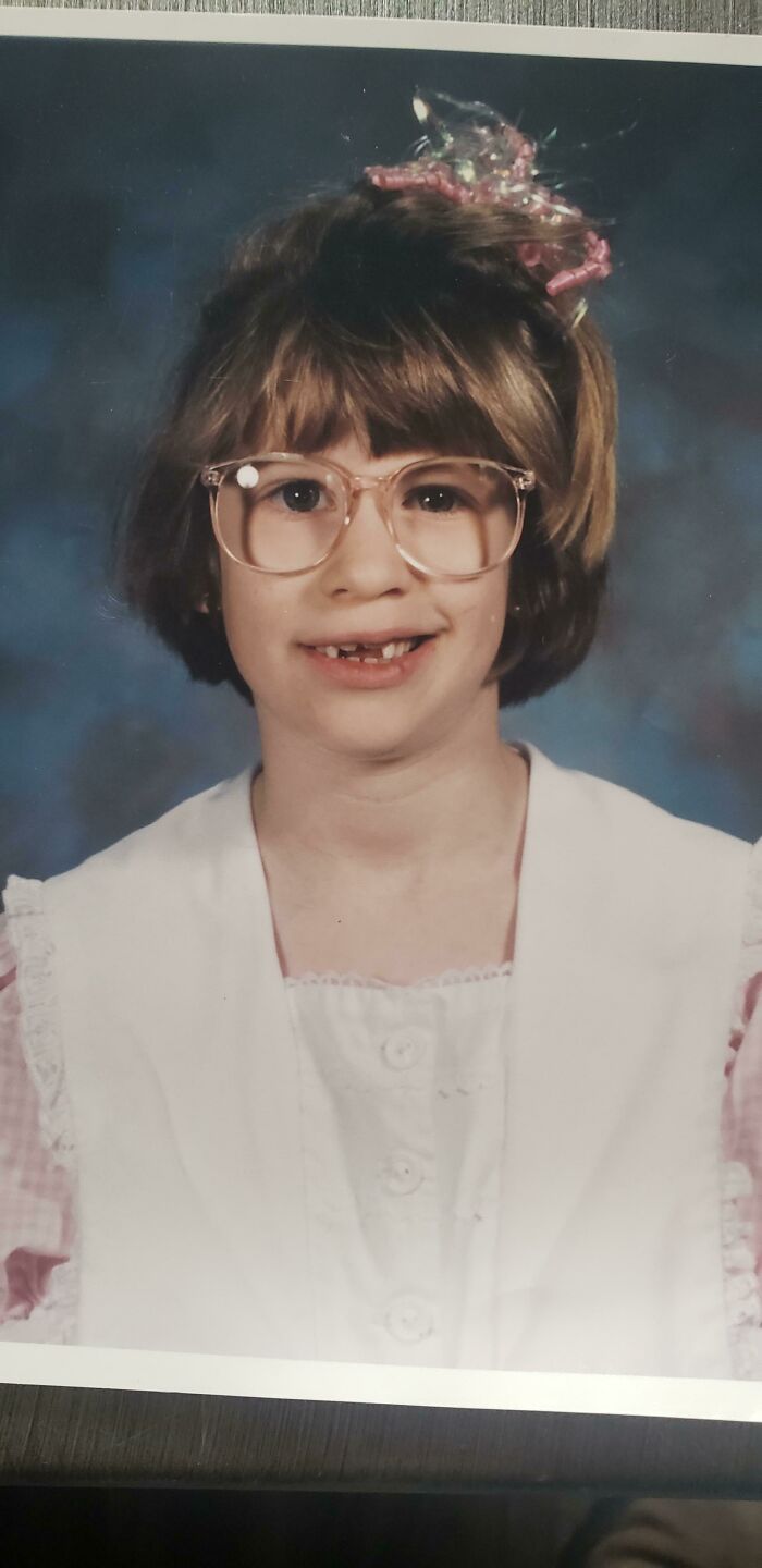 I Present To You My First Grade School Picture Complete With Lazy Eye And Granny Glasses. The Beginning Of My Awkward Years
