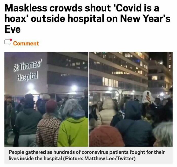 Maskless Crowds Shout "Covid Is A Hoax" Outside Hospital As Patients Fight For Their Lives On New Years Eve