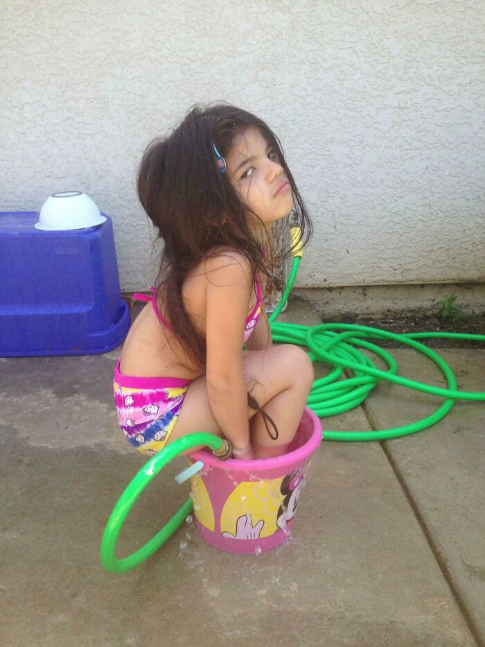 My Little Sister Was Complaining About Wanting To Swim But Having No Pool. I Found Her In The Backyard Like This