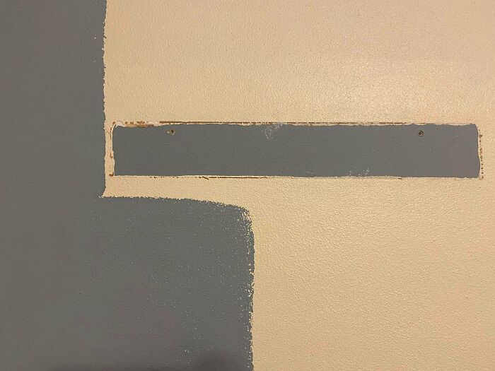 Removed A Wall Fixture That Came With The House To Repaint The Wall And Realized This Room Used To Be This Exact Color. Old Color In The Middle, New Paint On Left Edge