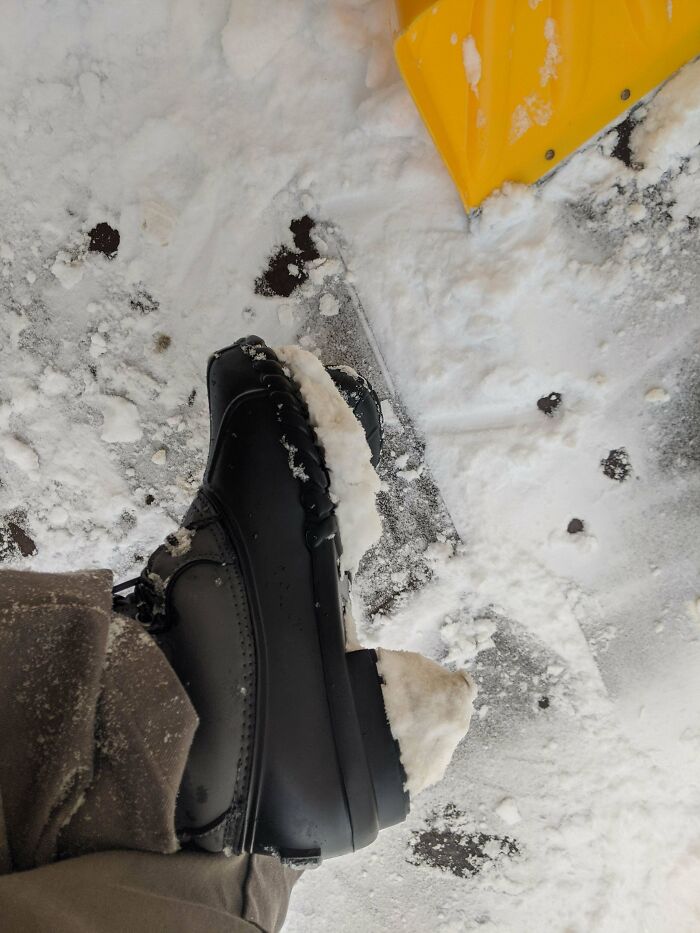 These Snow Boots That Have Bottoms That Don't Release Snow. They Turn Into Ice High Heels After 2 Steps