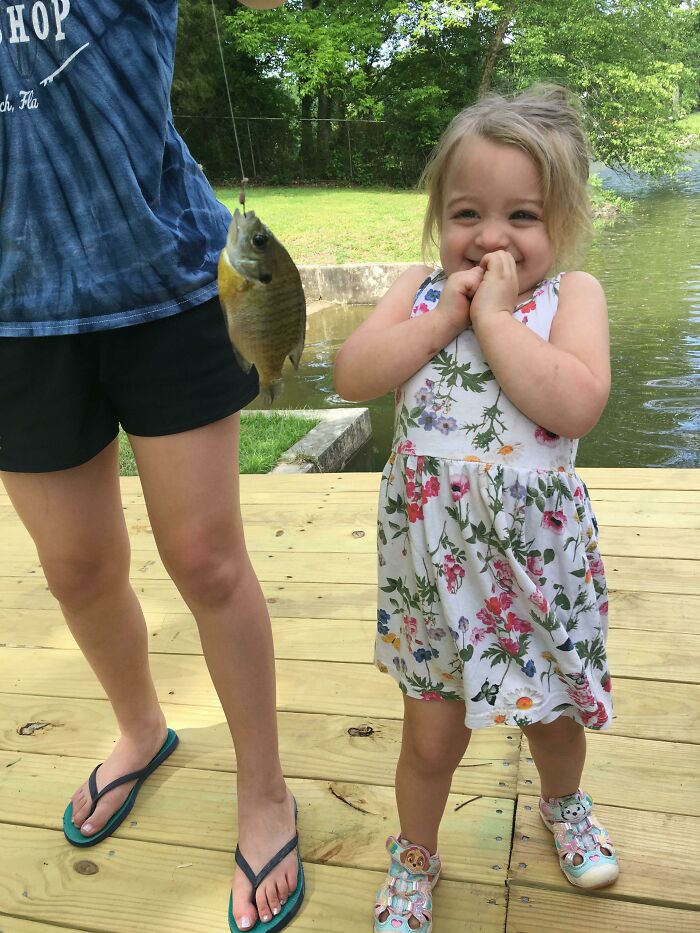 My 3-Year-Old Daughter Caught Her First Fish Today