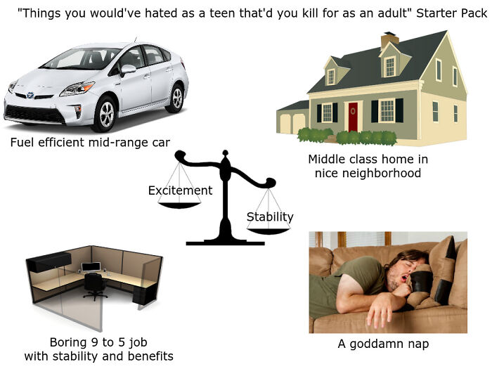 "Things You Would've Hated As A Teen That'd You Kill For As An Adult" Starter Pack