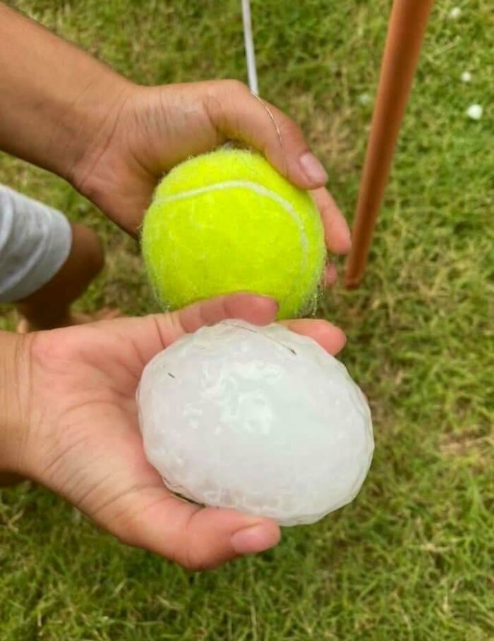 Hail From The Weekend Here In Queensland, Australia Compared To A Tennis Ball
