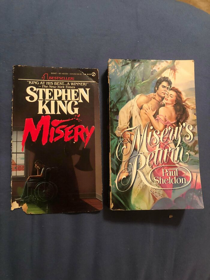 Stephen King’s “Misery” Paperback Cover Can Be Removed To Reveal An Alternate Cover For “Misery’s Return”, The Book That Main Character Paul Sheldon Is Forced Write