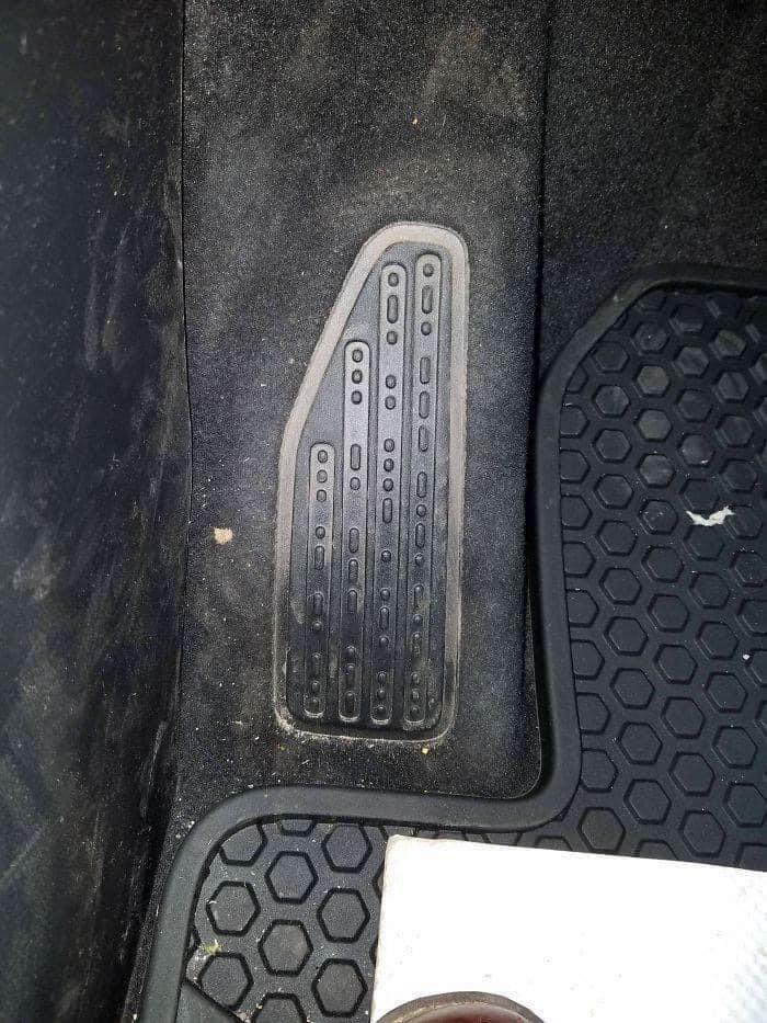 The Footrest In This Jeep Says “Sand Snow Rivers Rocks” In Morse Code