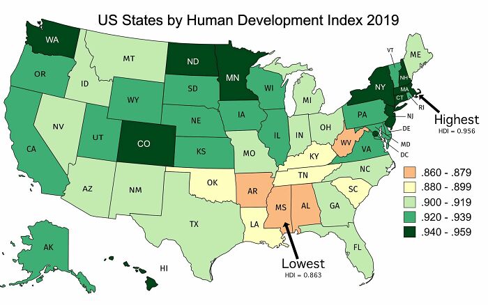 Us States By Human Development Index