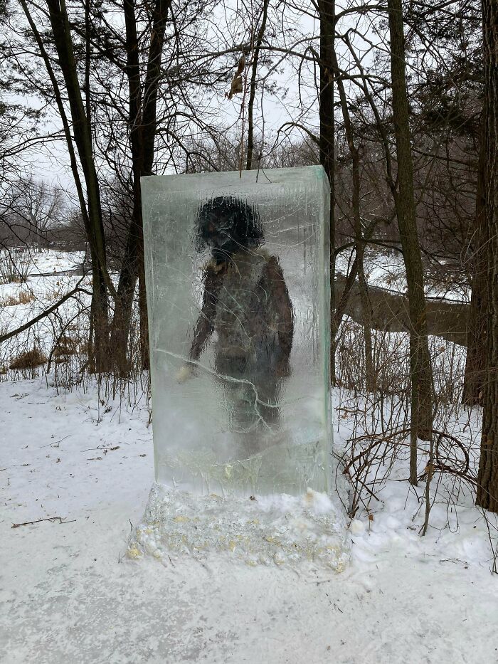 “Zug Zug” The Frozen Caveman, An Art Piece In A Minnesota Park