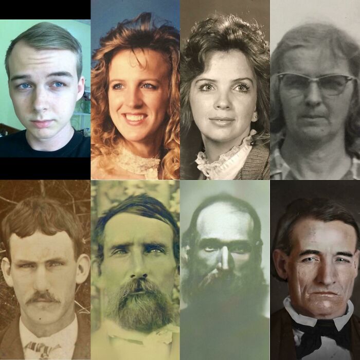 Eight Generations Spanning Over Two Centuries. My X5 Great Grandfather At The End Was Born In 1785, Fought In The War Of 1812, And Died In The 1870's. I Enhanced And Colorized His Ca. 1849 Daguerreotype. His Son Was In The Civil War And Was Injured At Gettysburg