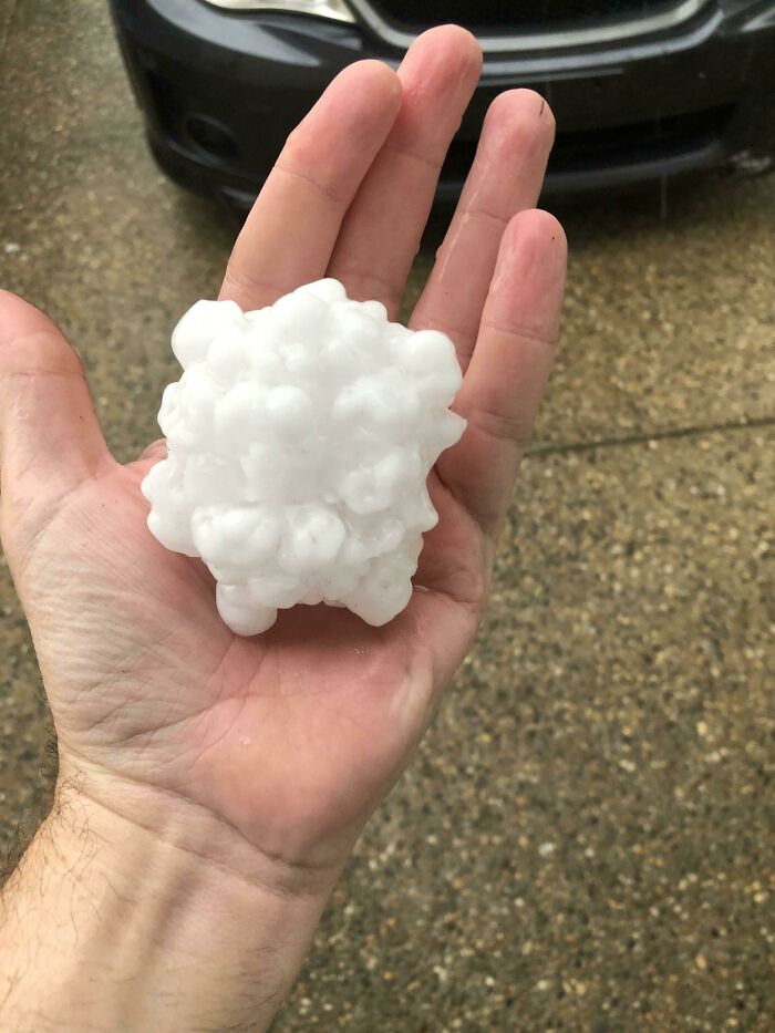 The Size Of The Hail Stones In Alberta Today Compared To A Human Hand