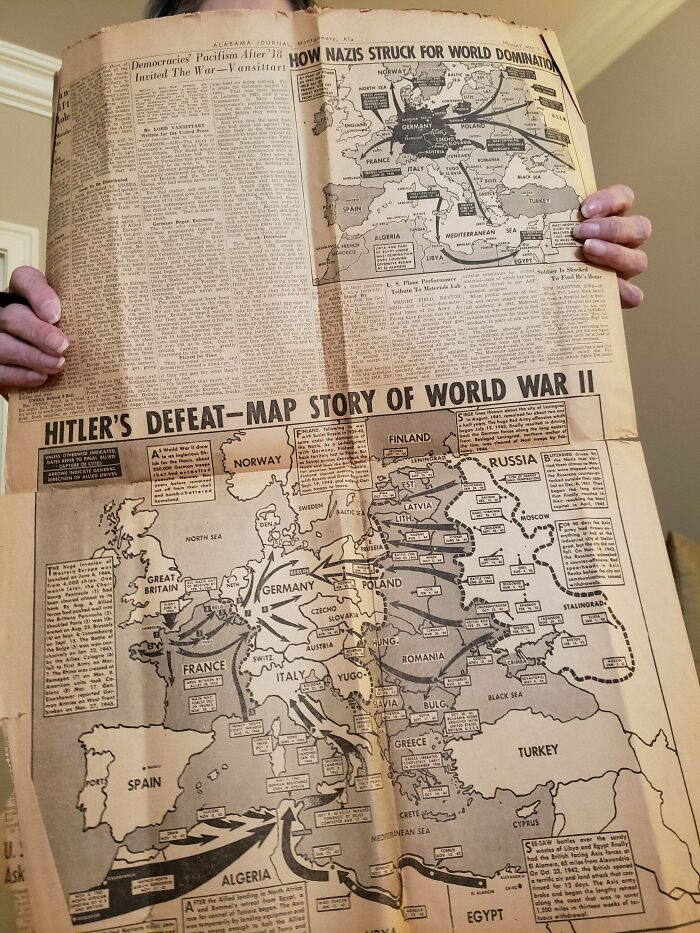 Newspaper My Great Grandfather Saved From The End Of Wwii (I Have More Photos But This Subreddit Doesn't Allow A Gallery)