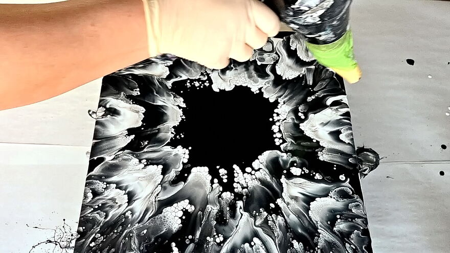 Black And White Starburst ~ Paint And Water Only! Black And White Starburst ~ Paint And Water Only!