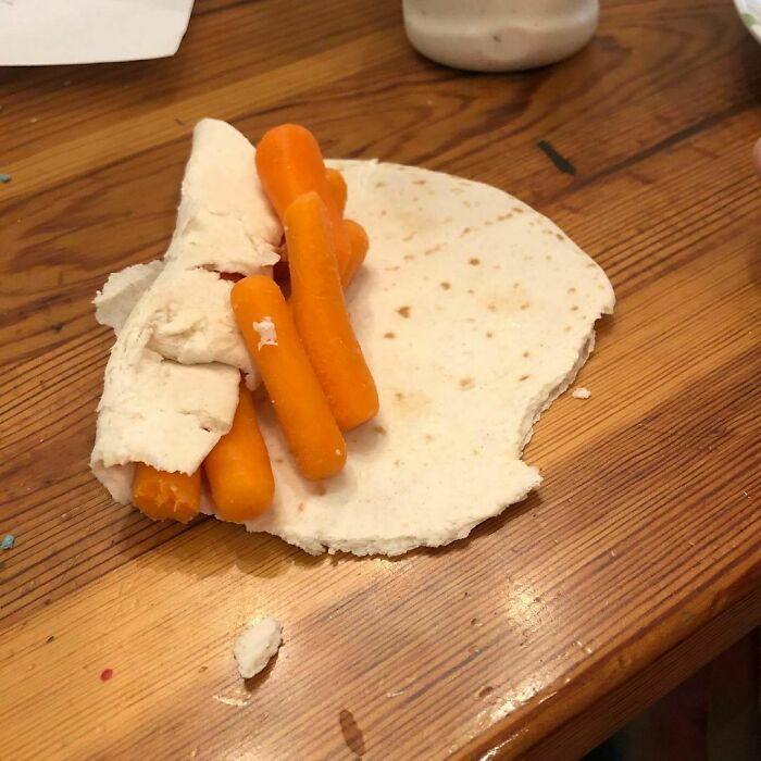 This Child Normally Eats A Cheese Only Taco, But Tonight Opted For A Carrot Only Taco And She Ate Every Bite