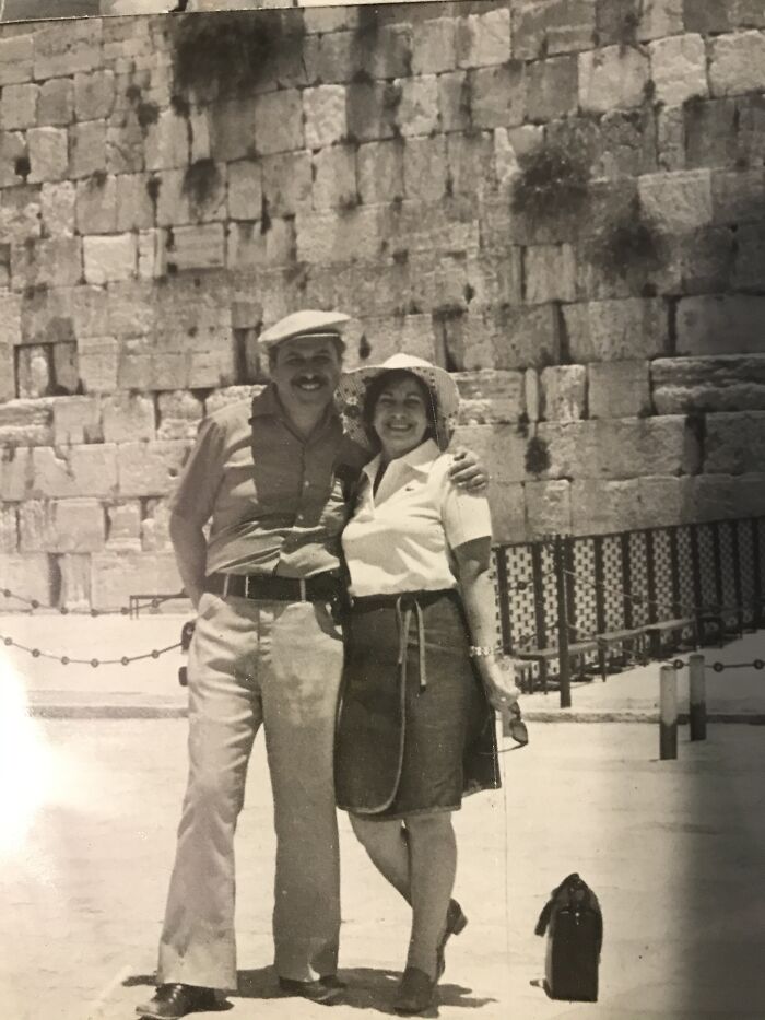 My Grandparents In Israel 1974. My Bubby Always Had To Pose Or Wave To The Camera!