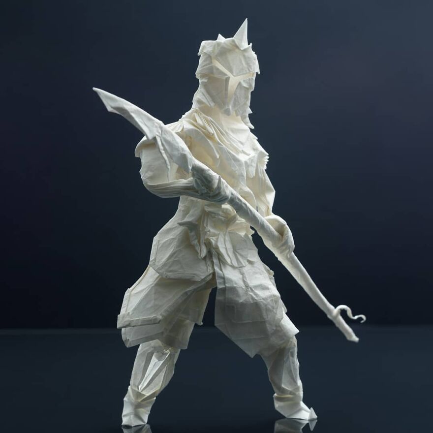 Artist Spent 3 Months Planning A Warrior Samurai That He Folded From A Single Sheet Of Paper (19 Pics)