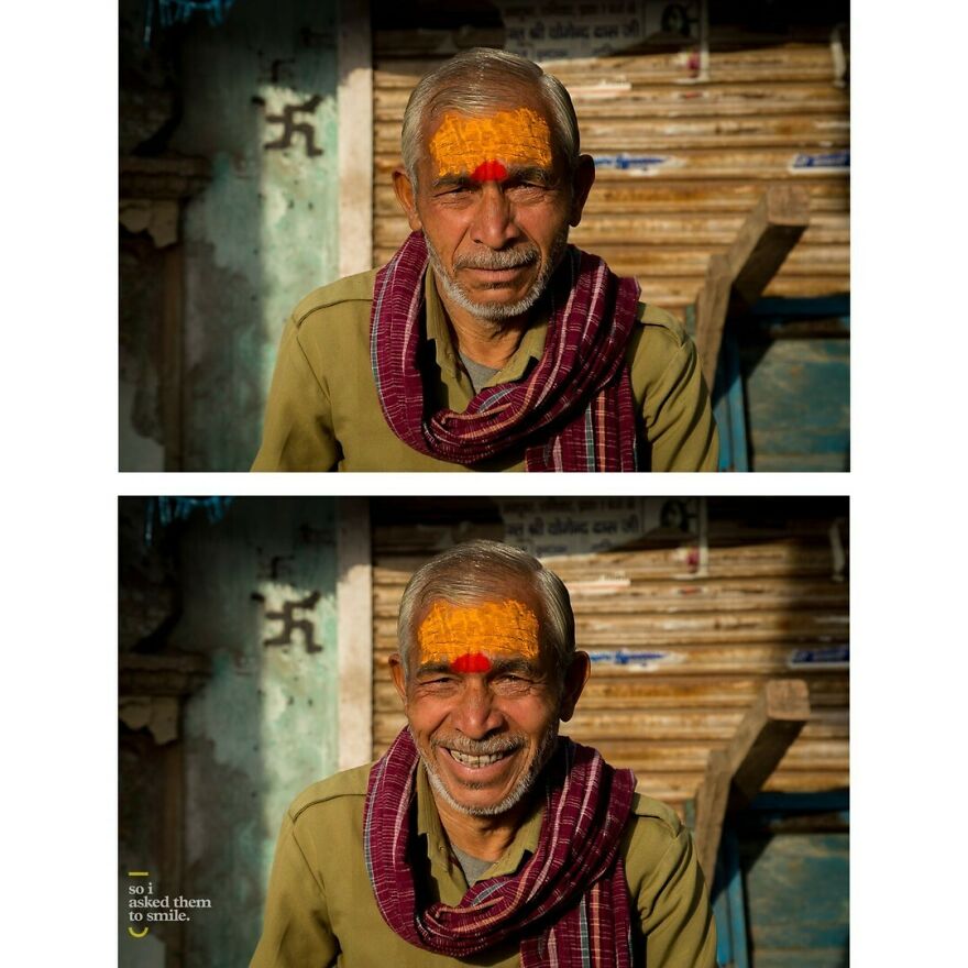 He Was Sitting On A Wooden Bench Warming Himself In The Winter Morning Sun As We Drove Through Govardhan Town, In Uttar Pradesh, India... So I Asked Him To Smile
