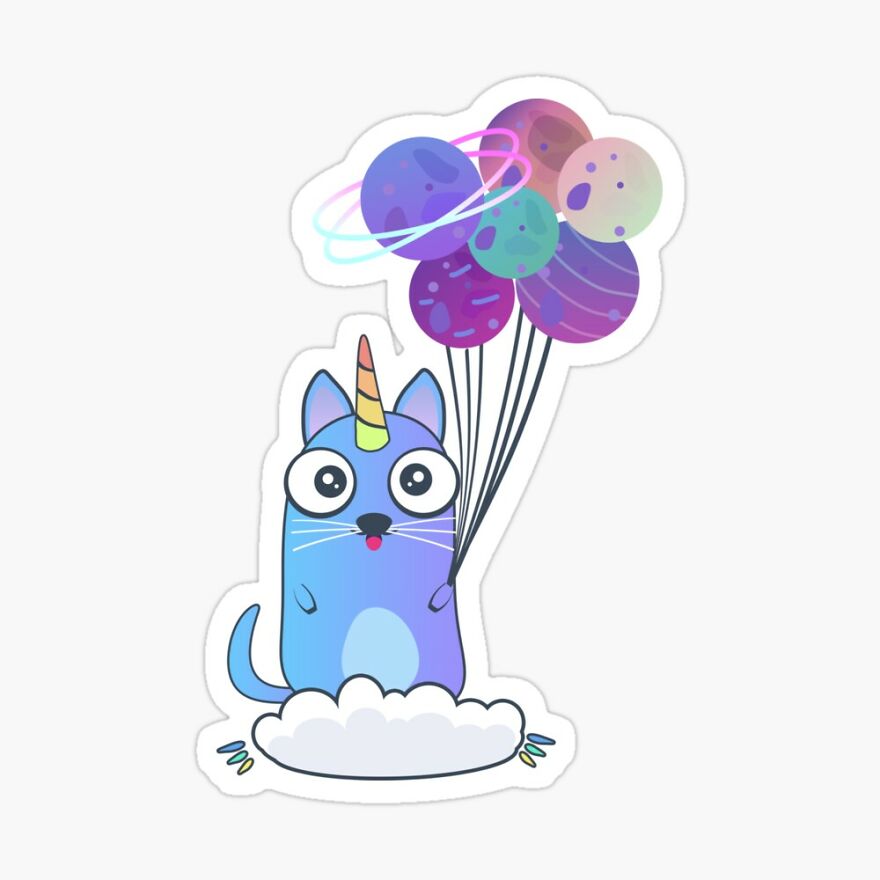 Cool Space Cats Art In Kawaii Style. Funny Magic Cat Stickers