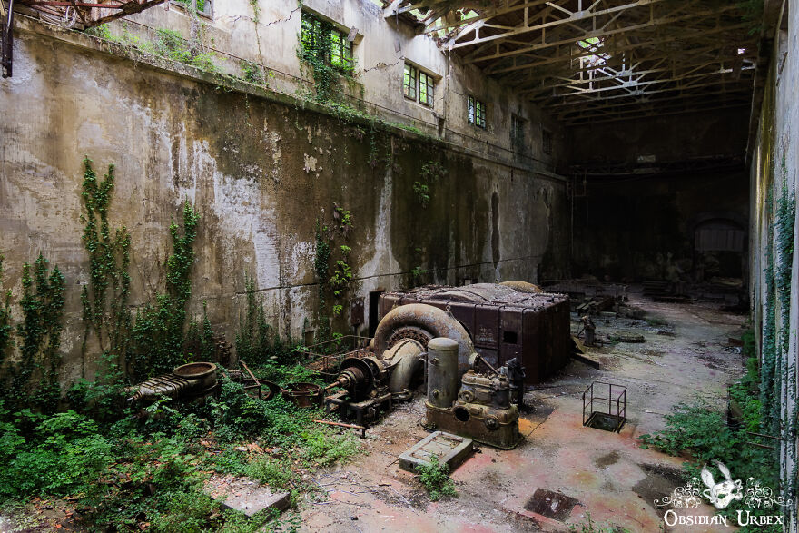 Vegetation Creeps Up Walls And Across The Floor Inside This Abandoned Hydro Power Plant